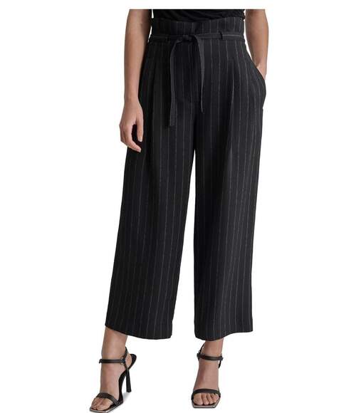 Black and White Pinstriped Wide-Leg Pants - Picture 1 of 9